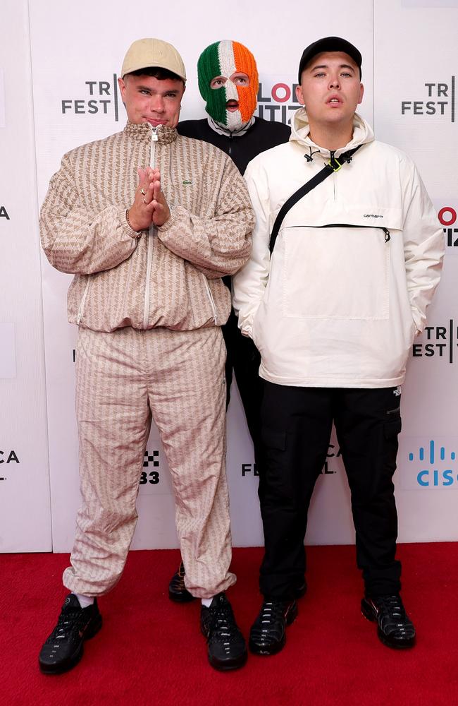 (L-R) Mgla Bap, Dj Prova, and Mo Chara of Kneecap. Picture: Getty Images