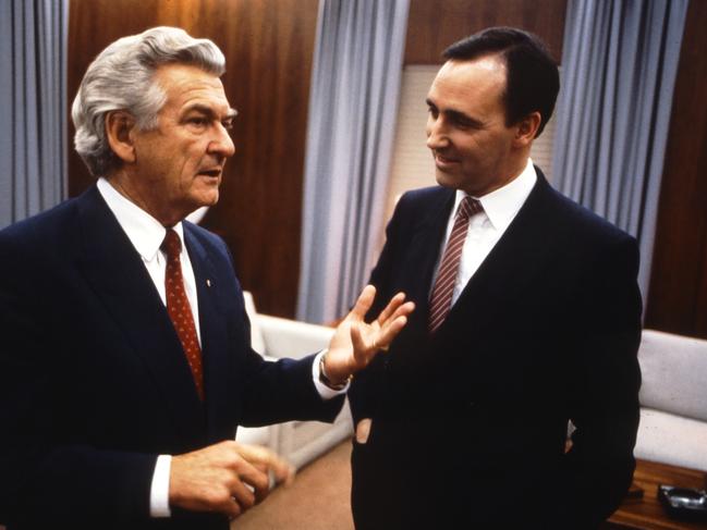 Bob Hawke and Paul Keating in PM's office. From Last Moments collection, Resource Centre, Old Parliament House.