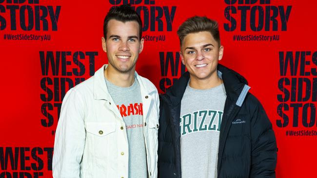 Jesse Baird and Corey-Dean Thorpe at the opening night of West Side Story in Brisbane in 2021. Picture: Richard Walker/RDW Photography