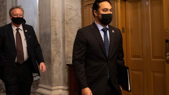 Impeachment manger Joaquin Castro, arrives at the trial. Picture: AFP.