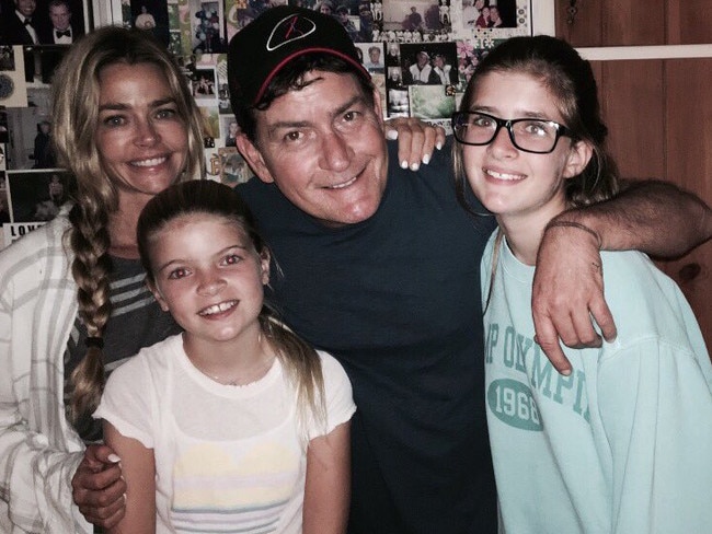 Charlie Sheen poses with ex-wife Denise Richards and daughters Sam and Lola Rose, “a gaggle of awe sum!!” Picture: Instagram