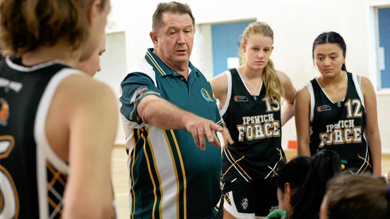 MR BASKETBALL: Long-serving Ipswich Force coach Terry Lindeberg working with one of his past junior teams. Picture: Rob Williams