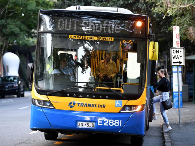 BRISBANE, AUSTRALIA - NCA NewsWire Photos AUGUST, 05, 2020.QUT university students board a bus in Brisbane. Students face losing their concession fares because Translink loophole doesn't grant cheaper fares to external students.Picture: NCA NewsWire/Dan Peled