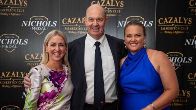 Katie Woolf, Stu Davis and Amy Culpitt at the 2023-24 NTFL Nichols awards night. Picture: Pema Tamang Pakhrin