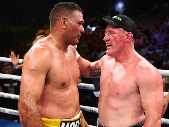 (l-R) Hodges and Gallenembrace after the fight. Picture: Chris Hyde/Getty Images