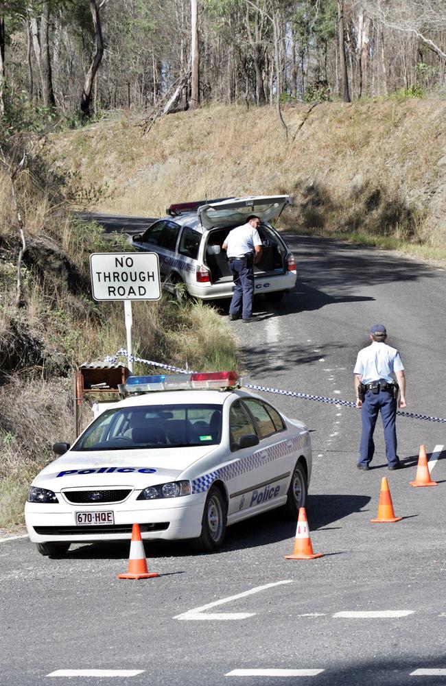 Police barricade the corner of Strong and Dayboro Petrie roads after the discovery of Morgan Jay Shepherd’s body.