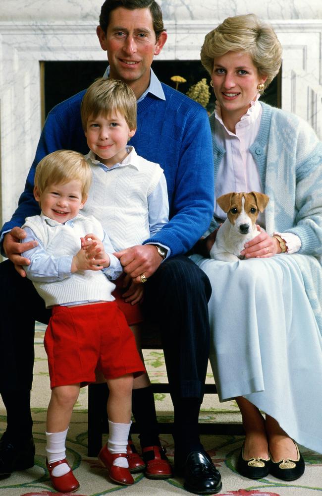 Prince Charles and Diana at home in Kensington Palace with their sons Prince William and Prince Harry.