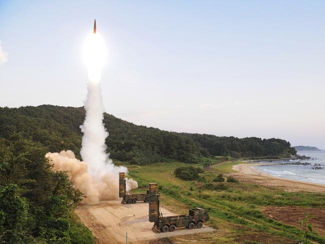 South Korea's Hyunmoo-2 ballistic missile is fired during an exercise at an undisclosed location in South Korea. Picture: South Korea Defense Ministry via AP