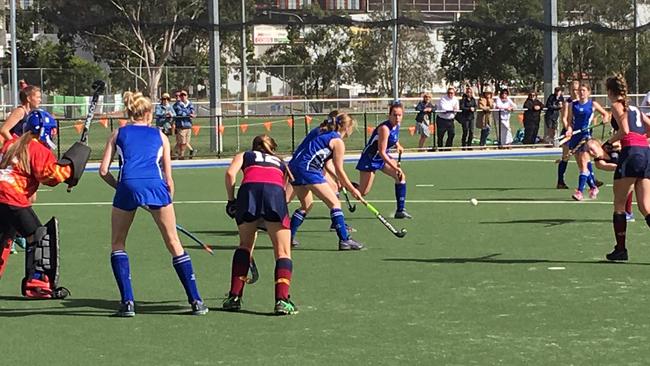 Brisbane State High School take a shot in the QGSSSA top of the table clash between BSHS and BGGS.