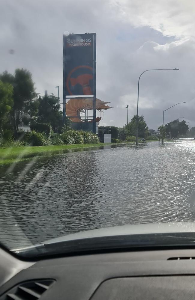 The floodwaters beside Bunnings and The Big Prawn at West Ballina on March . .Picture: Tori-Anne Stamp