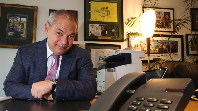 Mayor Tom Tate waits by his phone in his Gold Coast City Council Office for a call from The Prime Minister Scott Morrison or Opposition Leader Bill Shorten to pledge the extra money needed fro stage three of the Light Rail. Picture Glenn Hampson