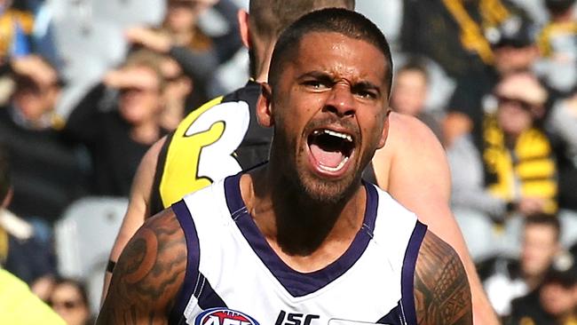 AFL : Richmond vs. Fremantle Brad Hill kicks a goal 1st term Picture:Wayne Ludbey