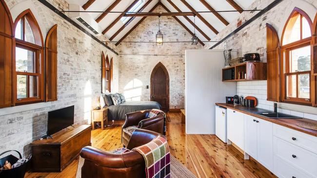 One-of-a-kind, this renovated Gothic-style church was originally built in the 1920s. Picture: Airbnb