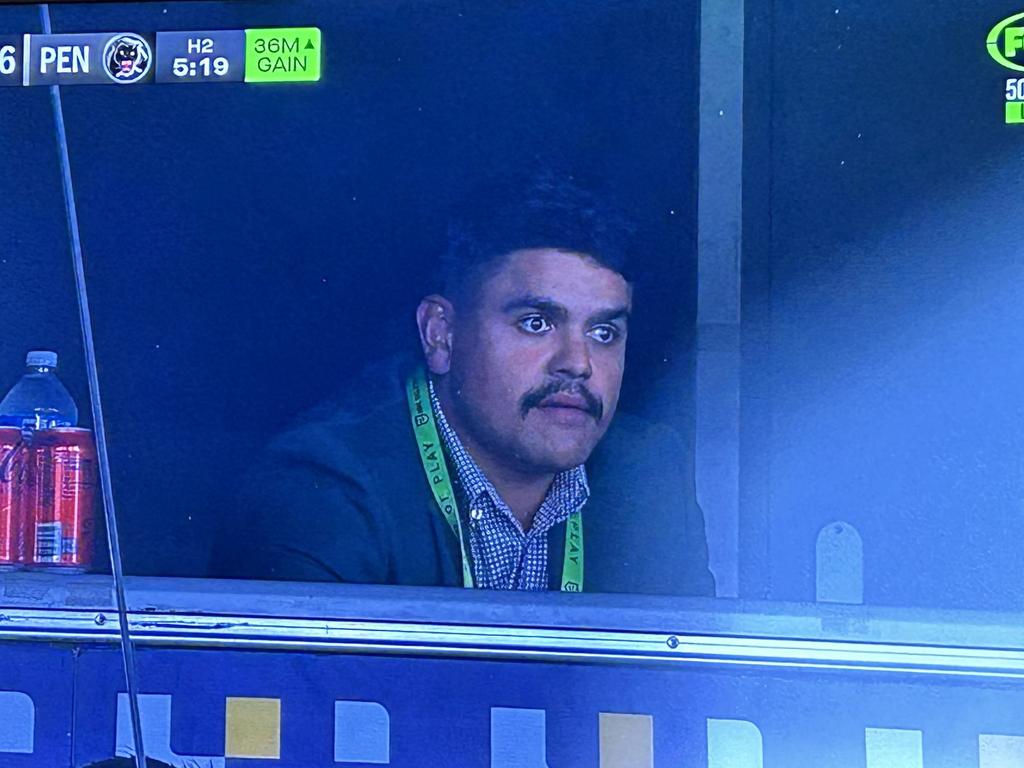 Latrell Mitchell looks on as Souths are belted by Penrith. Picture: Fox League