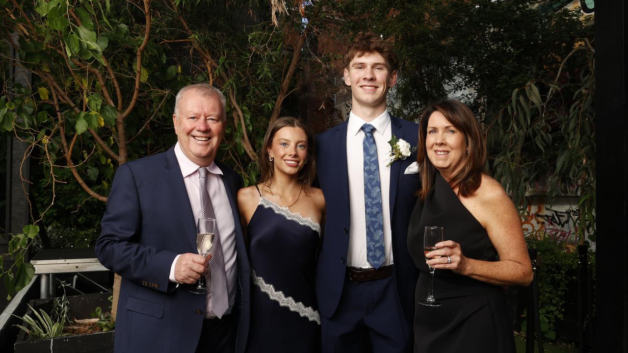 Steve Farquer, Olivia Farquer, Oliver Hart, Kathryn Acreman. Fahan School leavers dinner 2024. Picture: Nikki Davis-Jones