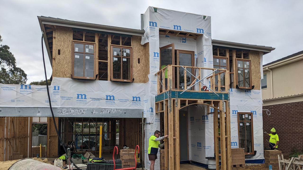 A Metricon construction site. The company was rumoured to be on the verge of collapse and received a $30 million injection to buoy the business. Picture: Kiel Egging