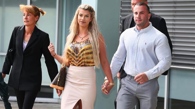 Nateesha Barlin (centre) and Dylan Shaw at Gosford Court, after charges of importing steroids and human growth hormones.