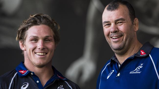 Wallabies captain Michael Hooper and coach Michael Cheika.