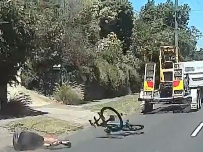 Footage shows Archer’s truck clip the cyclist with the trailer of his truck. Picture: 9 News