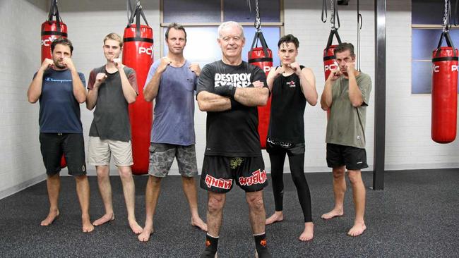 KICKING UP A STORM: Chief instructor of Lismore PCYC Kickboxing Club, Mark Greig (centre), with athletes John Gordon, Oscar Fountain, John McKie, Quentin Paine and David Auvisch at the newly-refurbished purpose-built gym. Picture: Alison Paterson