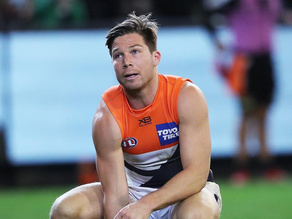 Dejected Toby Greene during AFL Semi Final match between the GWS Giants v Collingwood at the MCG. Picture. Phil Hillyard