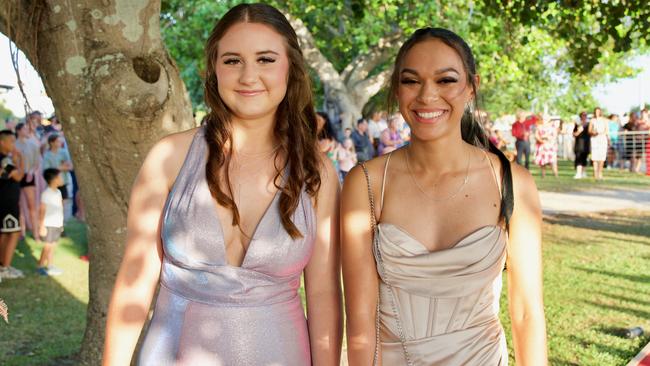 Makayla Beck and Ciara Cora at the Bowen State High School Year 12 Formal held on Friday, November 18, 2022.