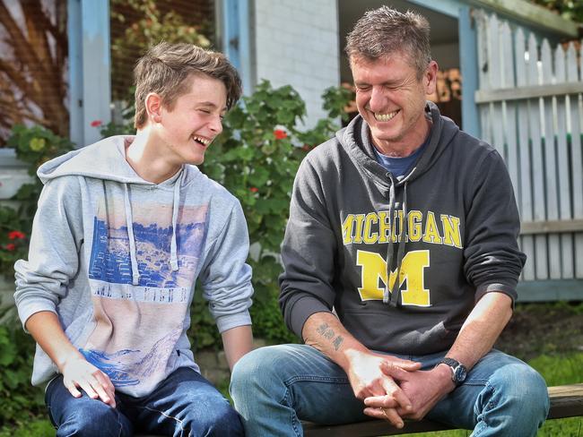 Jason Grant with his 12-year-old son Ben. Picture: Hamish Blair