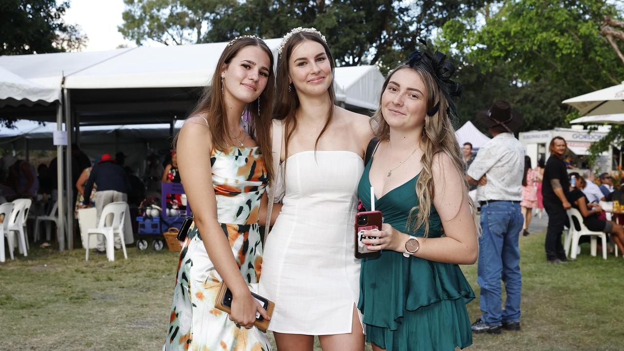 Ella Bujora, Lara Taylor and Mikaela Thelan at the Gordonvale Cup, held at the Gordonvale Turf Club. Picture: Brendan Radke