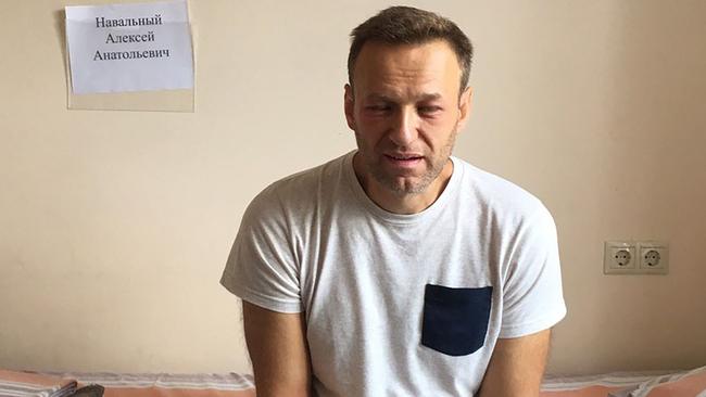 Opposition leader Alexei Navalny in a Moscow hospital after he was allegedly poisoned.