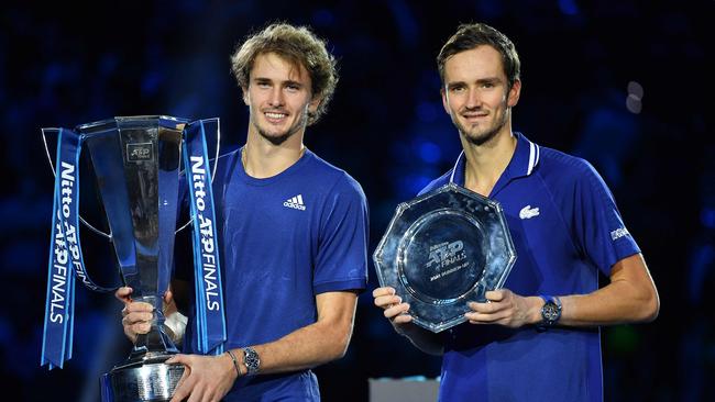 Medvedev wasn’t impressed about a Netflix special on Germany's Alexander Zverev (left). (Photo by Marco BERTORELLO / AFP)