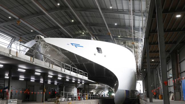 The new Incat electric ferry under construction. Picture: Nikki Davis-Jones