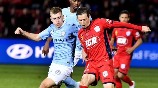 Craig Goodwin of United during the A-League Elimination Final between Adelaide United and Melbourne City at Coopers Stadium. Picture: AAP Image/Sam Wundke