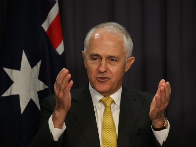 The Prime Minister Malcolm Turnbull talking about the gay marriage vote Parliament House in Canberra. Picture: Gary Ramage