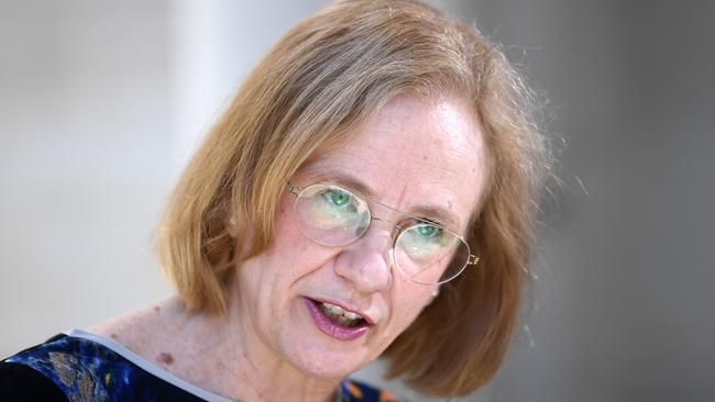 Queensland’s chief health officer Dr Jeannette Young speaks during a press conference on Monday. Picture: NCA NewsWire / Dan Peled