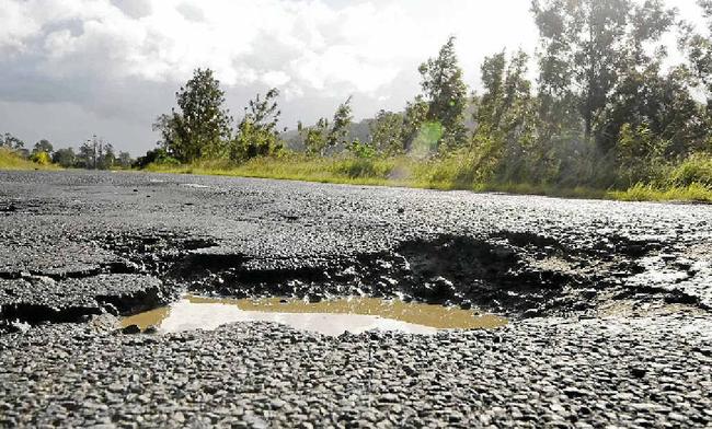 Lismore to Kyogle road is littered with potholes. Picture: DOUG EATON