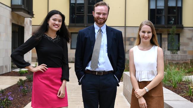 Tiffany Wong, Tim Berney-Gibson and Christina Pennell, resident students at Graduate House at St Paul's College. Picture: Dan Himbrechts