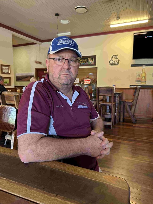 Bororen Hotel Motel owner Jeffrey 'Macca' Pengilly on the Sunday two days after a fatal truck and ute crash on August 30, 2024, where ammonium nitrate in one of the tanks of the B-Double exploded and left a crater on the side of the Bruce Hwy.