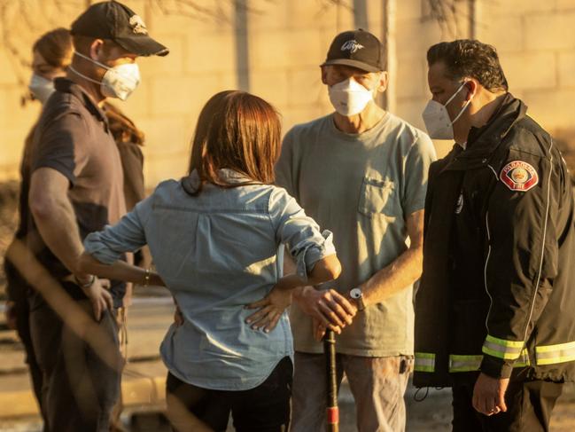 Prince Harry and Meghan Markle visited victims of the Eaton Fire in LA. Picture: FOX 11 Los Angeles