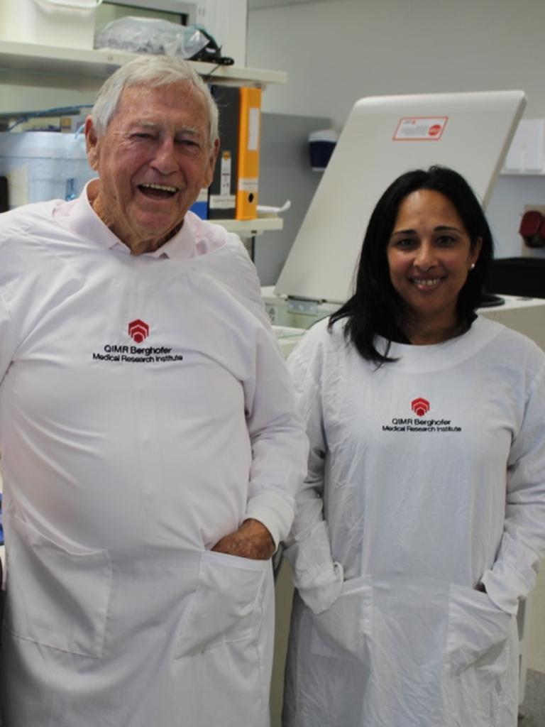 Mr Berghofer (left) with Senior researcher and head of QIMR Berghofer’s Gene Regulation and Translational Medicine Group, Professor Sudha Rao.