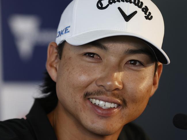 MELBOURNE, AUSTRALIA - NOVEMBER 27: Min Woo Lee speaks to the media prior to the ISPS Handa Australian Open 2025 at Kingston Heath Golf Club on November 27, 2024 in Melbourne, Australia. (Photo by Darrian Traynor/Getty Images)