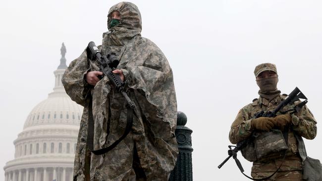 National Guard troops stand guard outside the US Capitol over the weekend. Picture: AFP