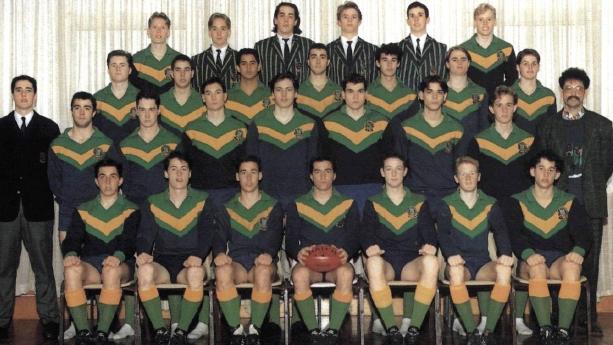 St Kevins First XVII team of 1993, featuring Brad Scott (fourth from left, third row from), Josh Mahoney (seventh from left, third row from front), Chris Scott (second from left, second row from front) and Stephen Powell (third from left, front row).