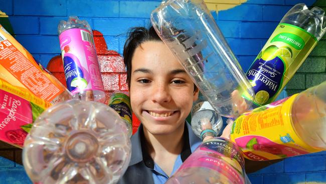 PLASTIC: Nambour State School student Sage Gingell with plastic that he will convert to energy. Picture: John McCutcheon