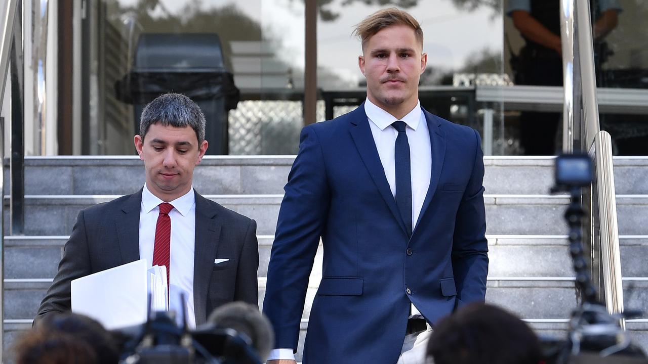 Jack de Belin leaves Wollongong Local Court on Wednesday.