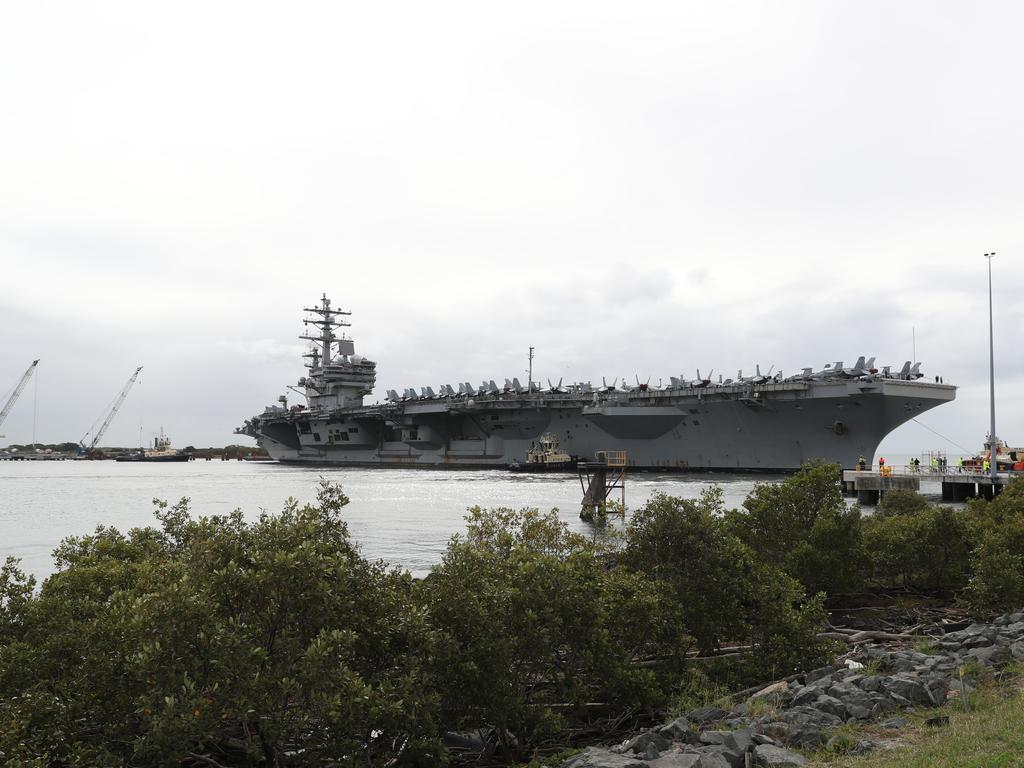 The USS Ronald Reagan arrives in Brisbane. Pic Peter Wallis