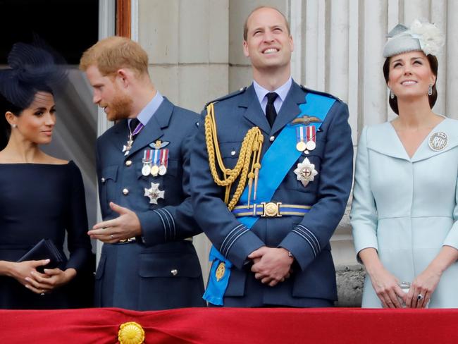 The Duchess and Duke of Sussex, left, have been plagued by rumours of a growing rift with Prince William and Kate Middleton. Picture: AFP