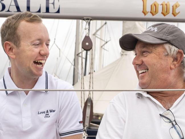 WENTWORTH COURIER. Simon Kurts and son Phillip who are doing the Sydney to Hobart race on the beautiful timber boat Love and war.  The duo photographed today 16th November 2019 at the CYCA in Rushcutters Bay.  (AAP/Image Matthew Vasilescu)