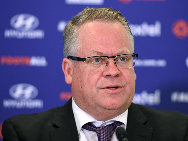 FFA Head of Leagues Greg O'Rourke addresses media in Sydney, Thursday, December 13, 2018. The A-League will expand to 12 teams in the next two seasons after FFA decided to award licences to new teams based in Western Melbourne and South West Sydney. (AAP Image/Dan Himbrechts) NO ARCHIVING