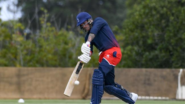 Claye Beams bats for Sth Qld. South Queensland Country vs North Queensland Country cricket. Picture: Nev Madsen.