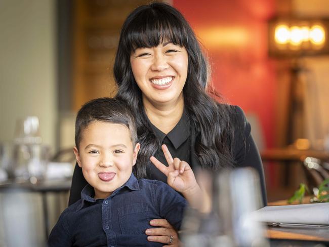 Bianca Welsh with son Claude, then four, at Stillwater Restaurant in 2021. Picture: Rob Burnett